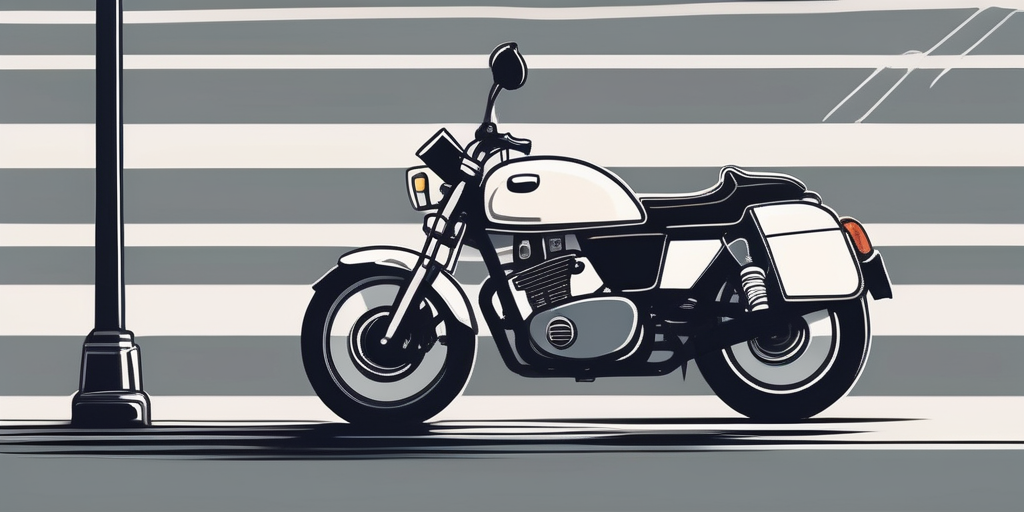 A motorcycle parked next to a broken street lamp
