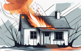 A damaged house with visible signs of elemental forces such as fire