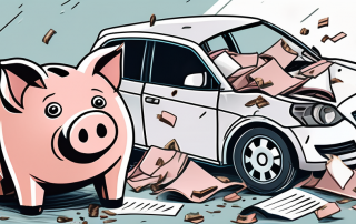 A broken piggy bank with insurance policy papers spilling out