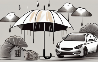 A protective umbrella covering a symbolic representation of a house