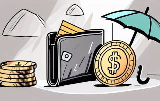 A wallet with coins and bills next to a symbolic representation of an insurance policy