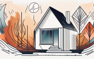 A house surrounded by symbolic representations of natural elements like fire