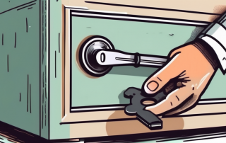 A key being inserted into a bank safe