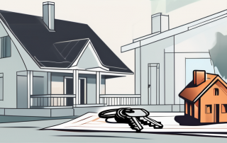 A pair of keys on a table with a signed contract and a house in the background