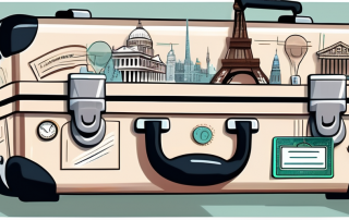 A suitcase adorned with various international landmarks