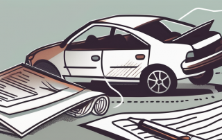 A crashed car with a fleeing tire track