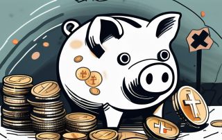 A broken piggy bank with coins spilling out