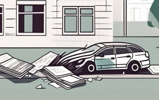 A car accident on a german street with visible insurance documents in the foreground