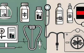 Various health-related symbols such as a stethoscope