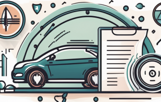 Various car insurance elements such as a shield symbolizing protection