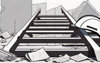 A toppled ladder next to a construction helmet
