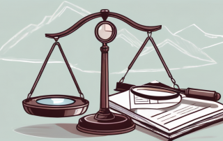 A balanced scale with insurance policy documents on one side and a magnifying glass on the other