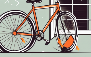 A broken bicycle next to a caution sign