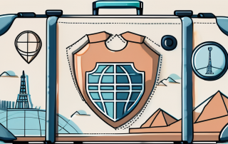 A suitcase adorned with global landmarks