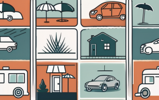 Five different types of insurance policies represented by symbolic items