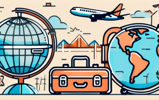 A globe with different travel icons such as airplane