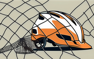 A broken bicycle next to a safety helmet