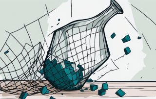 A broken vase under a tipped over table