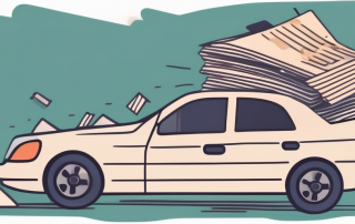 A car involved in a minor accident with insurance documents floating around it