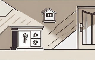 A rental property with a large key and a safety deposit box