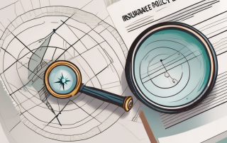 Two insurance policy papers with a compass and a magnifying glass