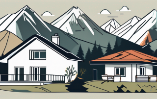 A swiss landscape with iconic landmarks such as the alps and a chalet