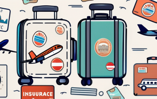 A suitcase adorned with global travel stickers