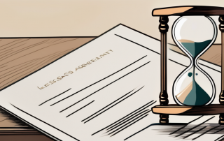 A contract on a desk with a sand hourglass beside it