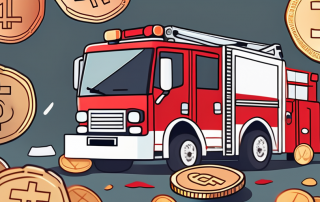 A fire truck at an accident scene with scattered coins and bills