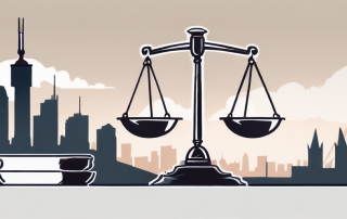 A balance scale with a shield on one side symbolizing protection