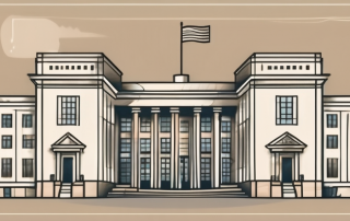 A government building with a balance scale in front
