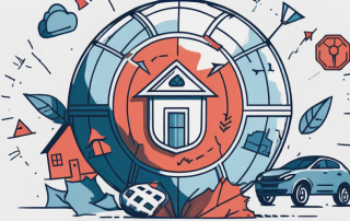 A globe surrounded by various insurance-related symbols like a shield