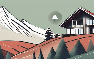 A swiss landscape with a symbolic shield and house