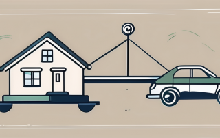 A scale balancing a car and a house on one side and a safety shield on the other