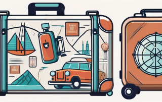 A suitcase adorned with global landmarks