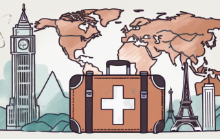 A suitcase adorned with world landmarks