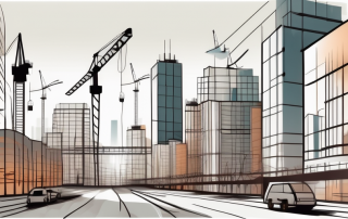 A city skyline undergoing transformation with modern buildings