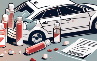 A vaccine vial broken into pieces near a crashed car