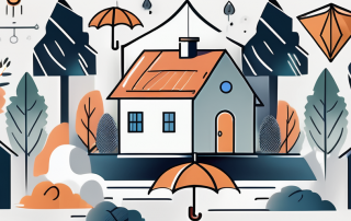 A home surrounded by various protective symbols like a shield