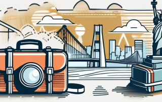 A suitcase with travel essentials like a camera