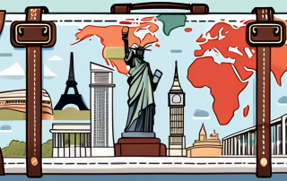 A suitcase with travel essentials peeking out (like a map