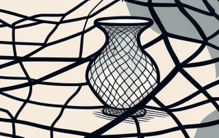 A broken vase under a safety net