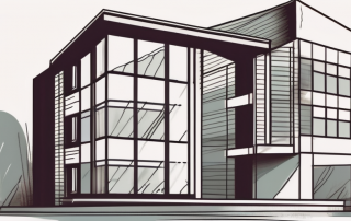 A residential building with a tax form and a pen on the foreground