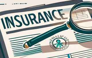 A magnifying glass hovering over a variety of insurance policy documents