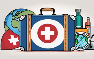 A suitcase adorned with various international flags