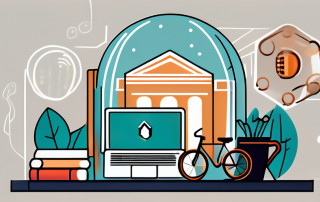 A college campus with various student essentials like books