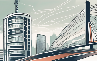 A symbolic brake pedal intertwined with elements of düsseldorf's cityscape