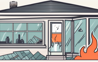 A home with symbols of potential accidents like a fire