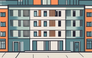 A secure apartment building surrounded by symbolic elements of fire