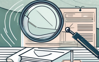 A magnifying glass examining a policy document with a shield symbol on it